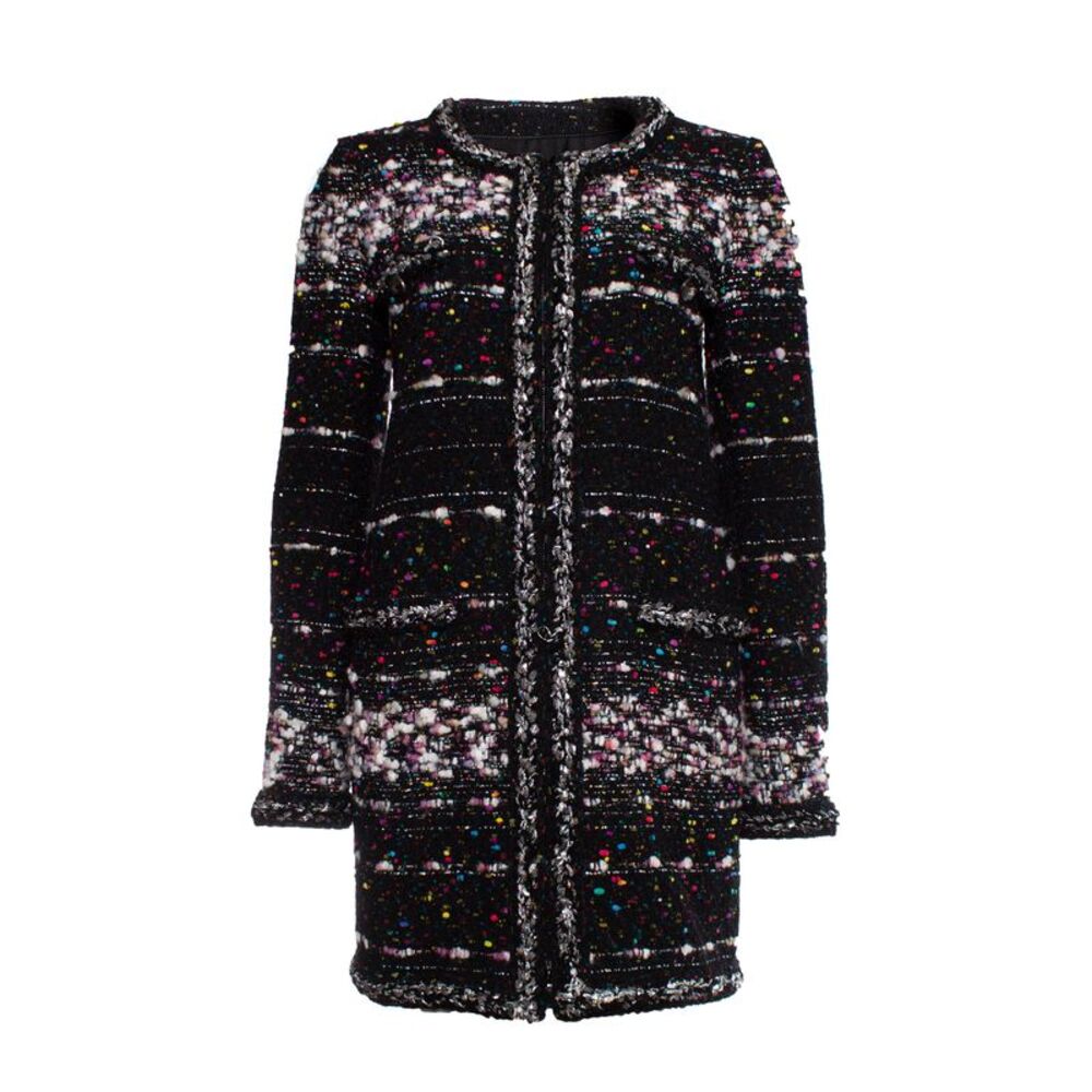 Chanel black boucle coat with multi-colored weave